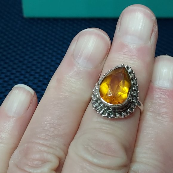 Sterling Orange tear drop  ring size 6.5 - Picture 7 of 12